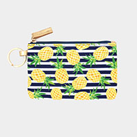 Pineapple Accented Striped ID Wallet Detachable Lanyard
