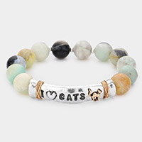 I LOVE CATS Message Semi Precious Stone Stretch Bracelet