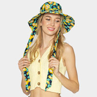 Sunflower Patterned Chin Tie Bucket Hat