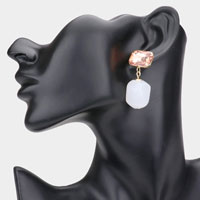 Emerald Cut Stone Marbled Bead Link Dangle Earrings