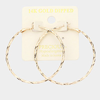 14K Gold Dipped Textured 2 Inch Metal Hoop Earrings