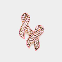 Rhinestone Embellished Pink Ribbon Stud Earrings