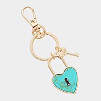 Semi Precious Heart Lock Keychain