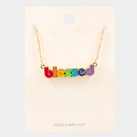 blessed Enamel Message Pendant Necklace
