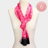 6PCS - Silk Feel Satin Rose Flower Patterned Scarves