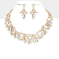Marquise Stone Accented Leaf Evening Necklace