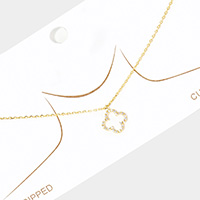 Gold Dipped Rhinestone Embellished Quatrefoil Pendant Necklace