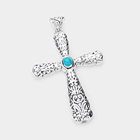 Enamel Turquoise Accented Antique Metal Cross Pendant