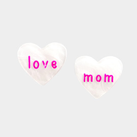 love mom Message Celluloid Acetate Heart Stud Earrings