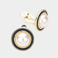 Pearl Accented Clip On Earrings