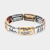 John 3:16 Ichthys Cross Accented Metal Stretch Bracelet