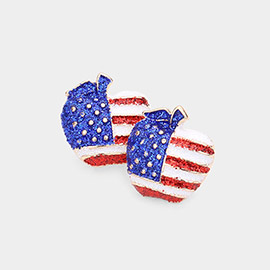 Glittered American USA Flag Apple Stud Earrings