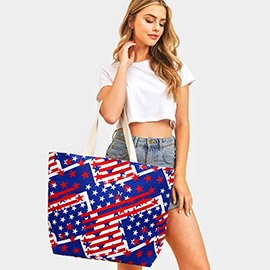 American USA Flag Printed Beach Tote Bag