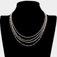 Open Oval Link Metal Chain Faceted Beaded Multi Layered Necklace