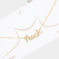 Gold Dipped Rhinestone Embellished fXXk Message Pendant Necklace