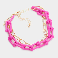 Open Metal Oval Resin Link Double Layered Bracelet