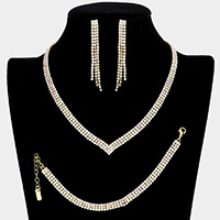 3PCS - Crystal Rhinestone Pave Necklace Set