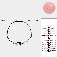 12pcs - Black and White Enamel Ying Yang Adjustable Bracelets