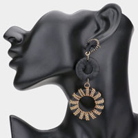 Raffia Chain Wrapped Triple Circle Link Dangle Earrings