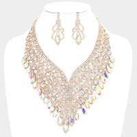 Round Marquise Stone Cluster Evening Bib Necklace