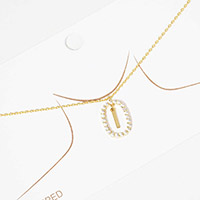 -I- Gold Dipped Metal Monogram Rhinestone Oval Link Pendant Necklace