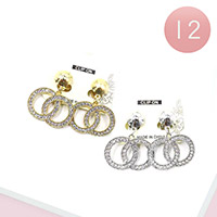 12Pairs - Stone Embellished Double Open Circle Clip On Earrings
