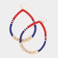 American USA Flag Heishi Beads Teardrop Dangle Earrings