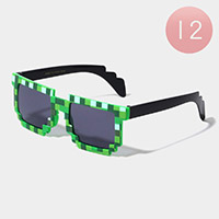 12PCS - Tinted Lens Green Block Frame Sunglasses