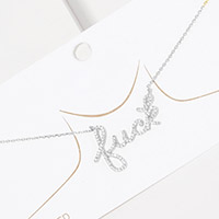 White Gold Dipped Fxxx Message Rhinestone Pave Pendant Necklace