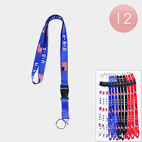 12PCS - American USA Flag Printed Keychain Necklace