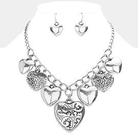 Multi Metal Heart Pendants Dangle Necklace