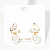 Gold Dipped Butterfly Pearl Stud Earrings