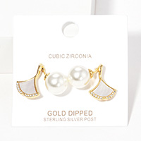 Gold Dipped Pearl Ginkgo Stud Earrings