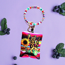Serape Cactus Sunflower Reusable Shopping Bag / Bracelet/ Keychain