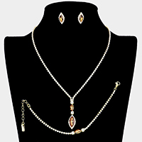3PCS Marquise Stone Accented Rhinestone Pave Necklace Jewelry Set