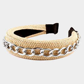 Chain Trim Raffia Woven Headband