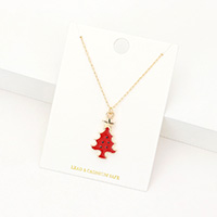 Enamel Christmas Tree Pendant Necklace