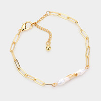 Pearl Accented Metal Link Bracelet