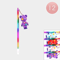 12PCS - Bear Dangle Rainbow Ball Pens