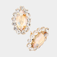 Marquise Stone Accented Round Stone Around Clip On Evening Earrings