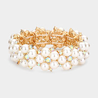 Pearl Flower Cluster Link Stretch Bracelet