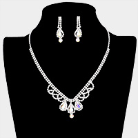 Teardrop Stone Accented Rhinestone Pave Necklace
