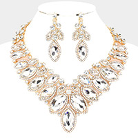 Marquise Stone Cluster Embellished Evening Necklace