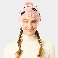 Soft Fuzzy Leopard Print Beanie Hat With Pom Pom