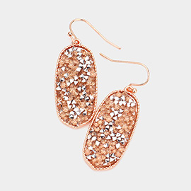 Glitter Stone Oval Dangle Earrings