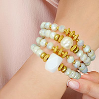 4PCS - Pearl Accented Faceted Beads Stretch Bracelets