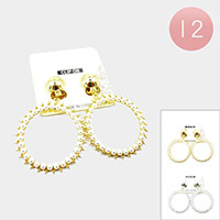 12PCS - Open Circle Pearl Embellished Dangle Clip On Earrings