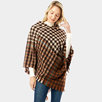 Houndstooth Poncho With Fringe
