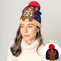 Christmas Bear Pom Knit Beanie Hat 