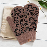 Soft Fuzzy Leopard Mitten Gloves